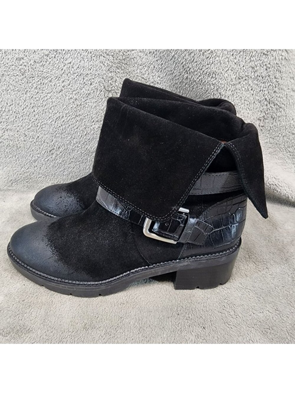 Donald Pliner Shoes Womens Size 7 Black Leather Saraya Foldover Boots *Read*
